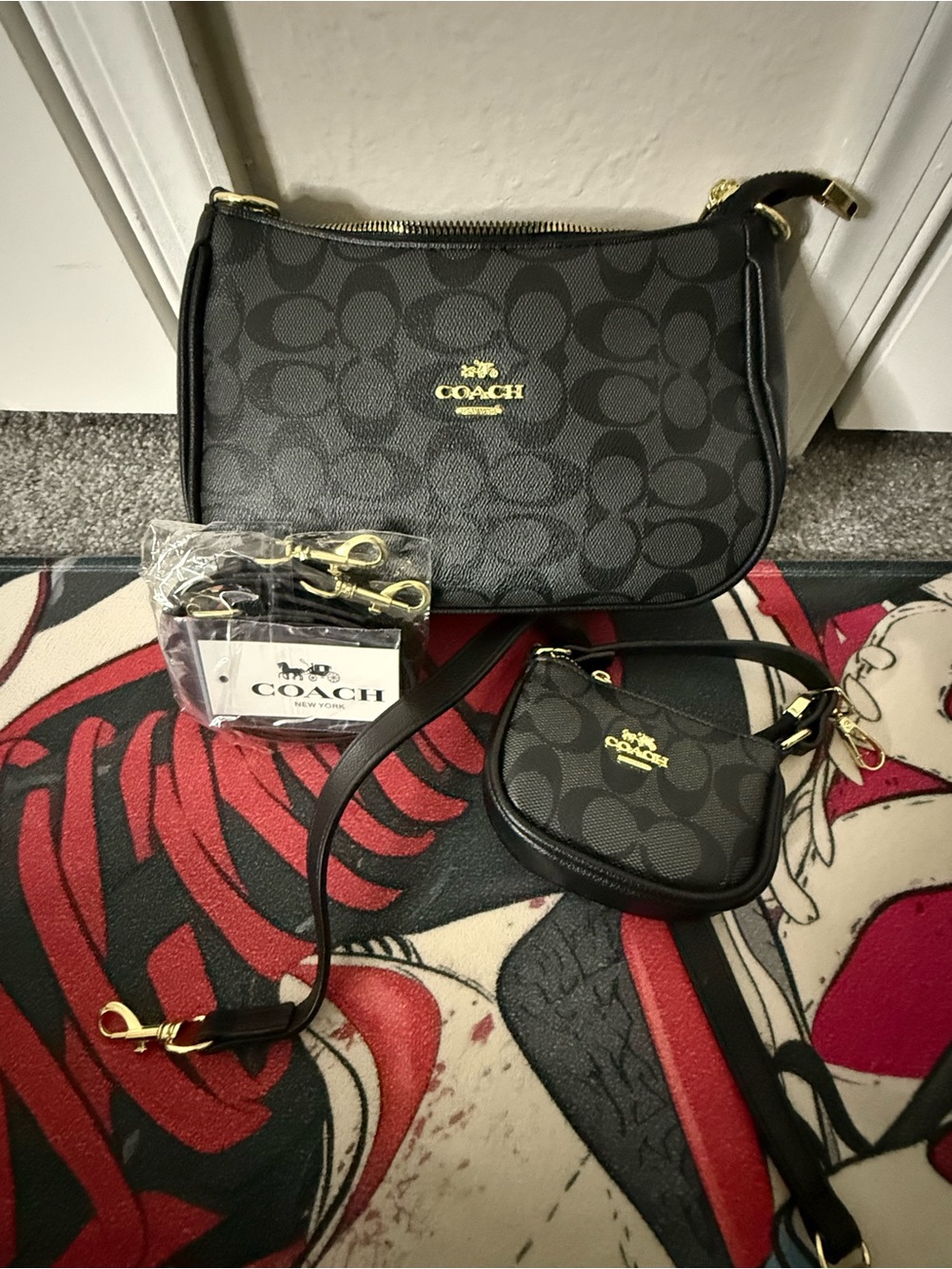 Coach Black Signature Canvas Crossbody Bag with Mini Pouch